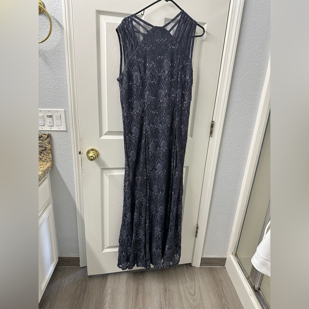 Women's Long Embellished Illusion-Detail Lace Gown